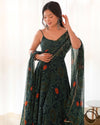 Lizza Green Bandhani Floral Pure Chiffon Anarkali Gown