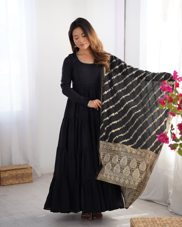 Burgundy Black Pure Soft Roman Silk Kalamkari Anarkali Gown