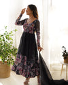 Sakura Printed Pure Soft Organza Jade Black Anarkali Gown