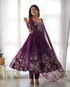 Sakura Printed Pure Soft Organza Jade Wine Anarkali Gown