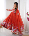 Nitara Orange Floral Print with Handwork Organza Anarkali