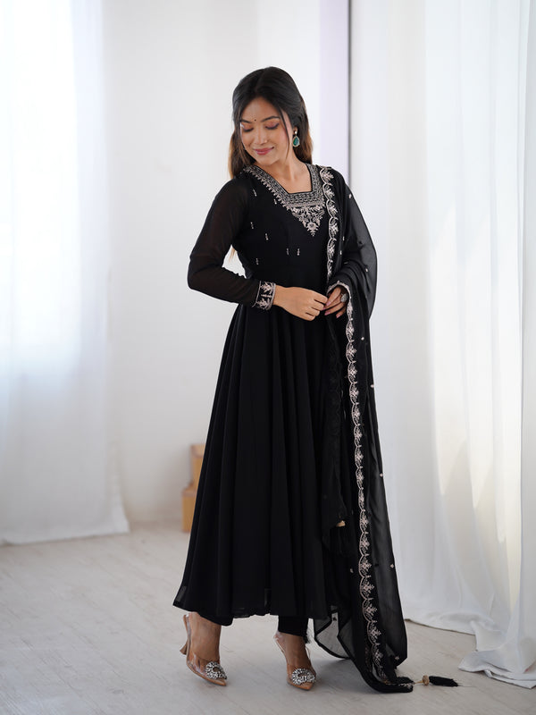 Suri Black Embroidery Pure Georgette Anarkali Gown
