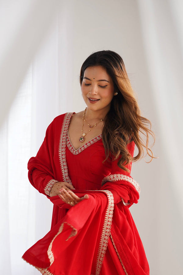 Red Embroidered Anarkali Suit Set Festive & Wedding Wear