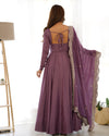 Divine Wine Colored Heavy Roman Silk Chanderi Anarkali Gown