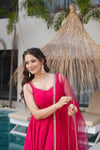 Nency Pink Floral Designer Pure Chanderi Anarkali Gown