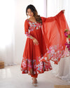 Nitara Orange Floral Print with Handwork Organza Anarkali