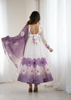 Goldy Flowers Purple Organza Silk Anarkali Gown