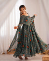 Bandhej Green Soft Chiffon Forest Designer Anarkali Gown
