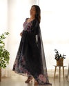 Sakura Printed Pure Soft Organza Jade Black Anarkali Gown