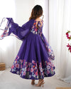 Nitara Blue Floral Print with Handwork Organza Anarkali