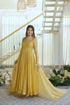 Mustard Yellow Flared Anarkali Suit with Embellished Dupatta