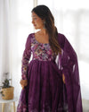 Sakura Printed Pure Soft Organza Jade Wine Anarkali Gown