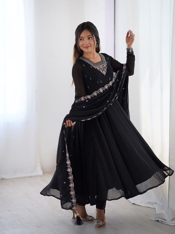 Suri Black Embroidery Pure Georgette Anarkali Gown