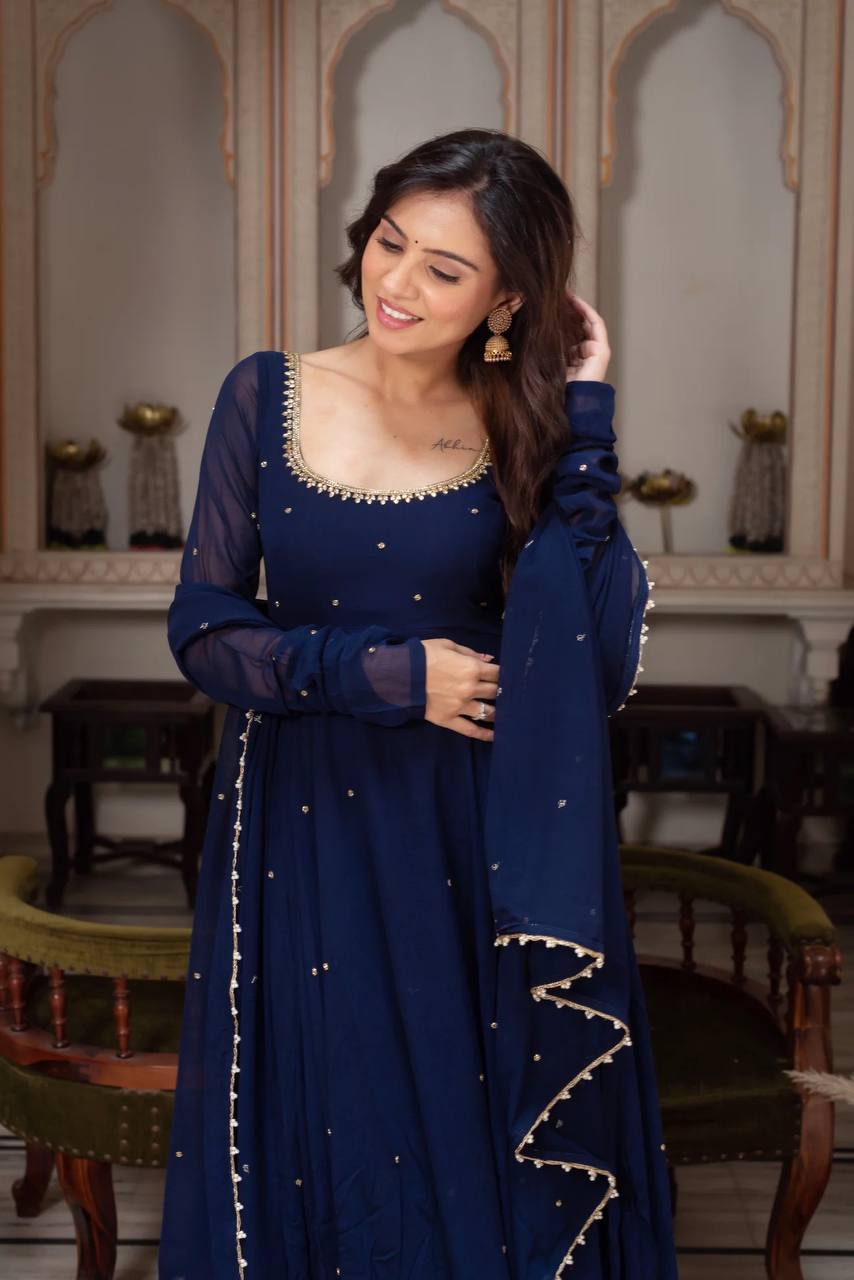 Priti Blue Premium Anarkali Suit Set Priti Blue Premium Anarkali Suit Set