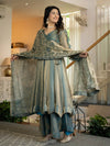 Elegant Ice Blue Embroidered Anarkali Suit Set with Dupatta