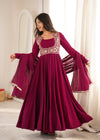 Wine Maroon Embroidered Flared Anarkali Suit Set with Dupatta