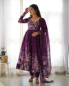 Sakura Printed Pure Soft Organza Jade Wine Anarkali Gown