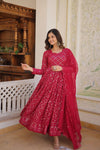 Rani Pink & Wine Embroidered Georgette Anarkali Suit Set