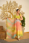 Pastel Green & Peach Flared Anarkali Suit Set with Dupatta