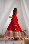 Red Embroidered Anarkali Suit Set Festive & Wedding Wear