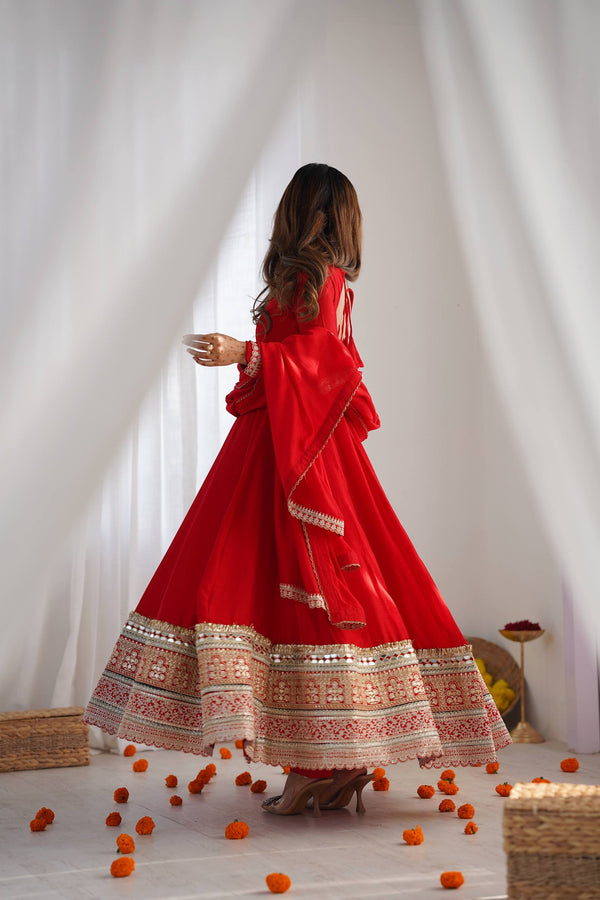 Red Embroidered Anarkali Suit Set Festive & Wedding Wear