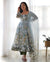 White & Sea Printed Organza Anarkali Gown