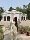 Ivory Floral Kurta Palazzo Set with Olive Green Dupatta