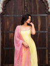 Yellow Anarkali Suit Set with Pink Dupatta Festive & Wedding Wear