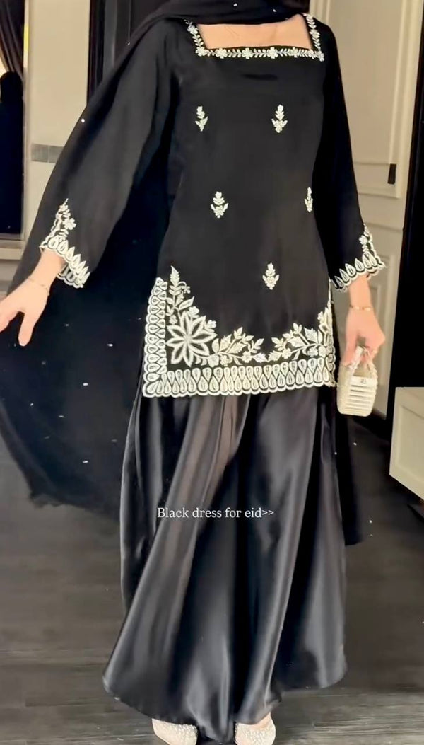 Black Royal Embroidery Anarkali Suit Set