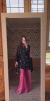 Opulent Black and Pink Embroidered Plazzo Suit with Dupatta