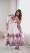 Goldy Flowers Onion Pink Organza Silk Anarkali Gown